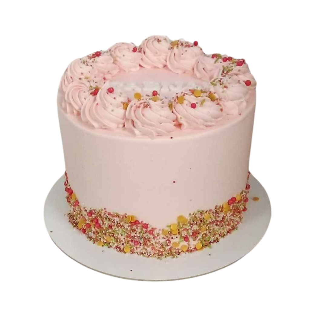 Rožinis apvalus tortas su pabarstukais, 33 Eur/kg