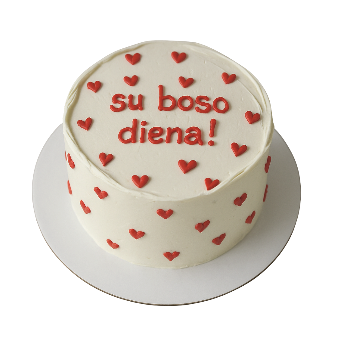 Tortas su širdelėmis ir užrašu, 37 Eur/kg