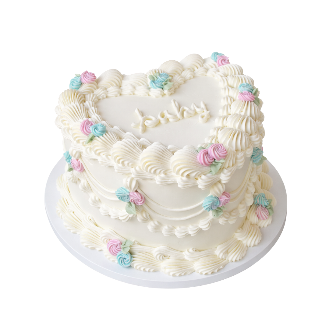 Lyties atskleidimo tortas ŠIRDELĖ BABY su gėlytėmis, 37 Eur/kg