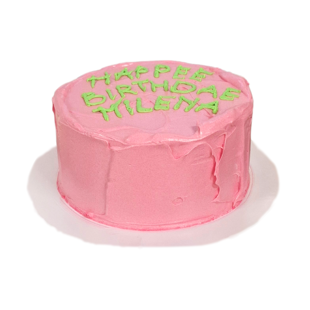 Rožinis, filmo inspiruotas tortas HAPPEE BIRTHDAE, 33 Eur/kg