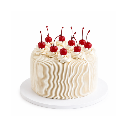 Grietinėle stilizuotas tortas su vyšniomis, 40 Eur/kg