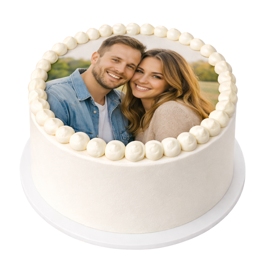 Apvalus tortas Valentino dienai ar Vestuvių metinėms su Jūsų atsiųsta poros nuotrauka, 33 Eur/kg