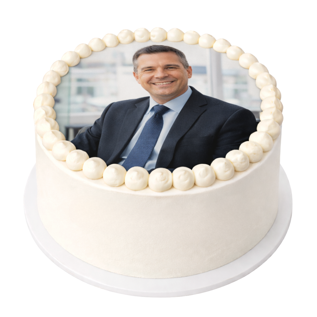 Apvalus tortas Boso dienai arba Boso gimtadieniui su Jūsų atsiųsta nuotrauka, 33 Eur/kg