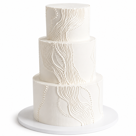 Grietinėle dengtas tortas su ornamentiniais akcentais, 37 Eur/kg