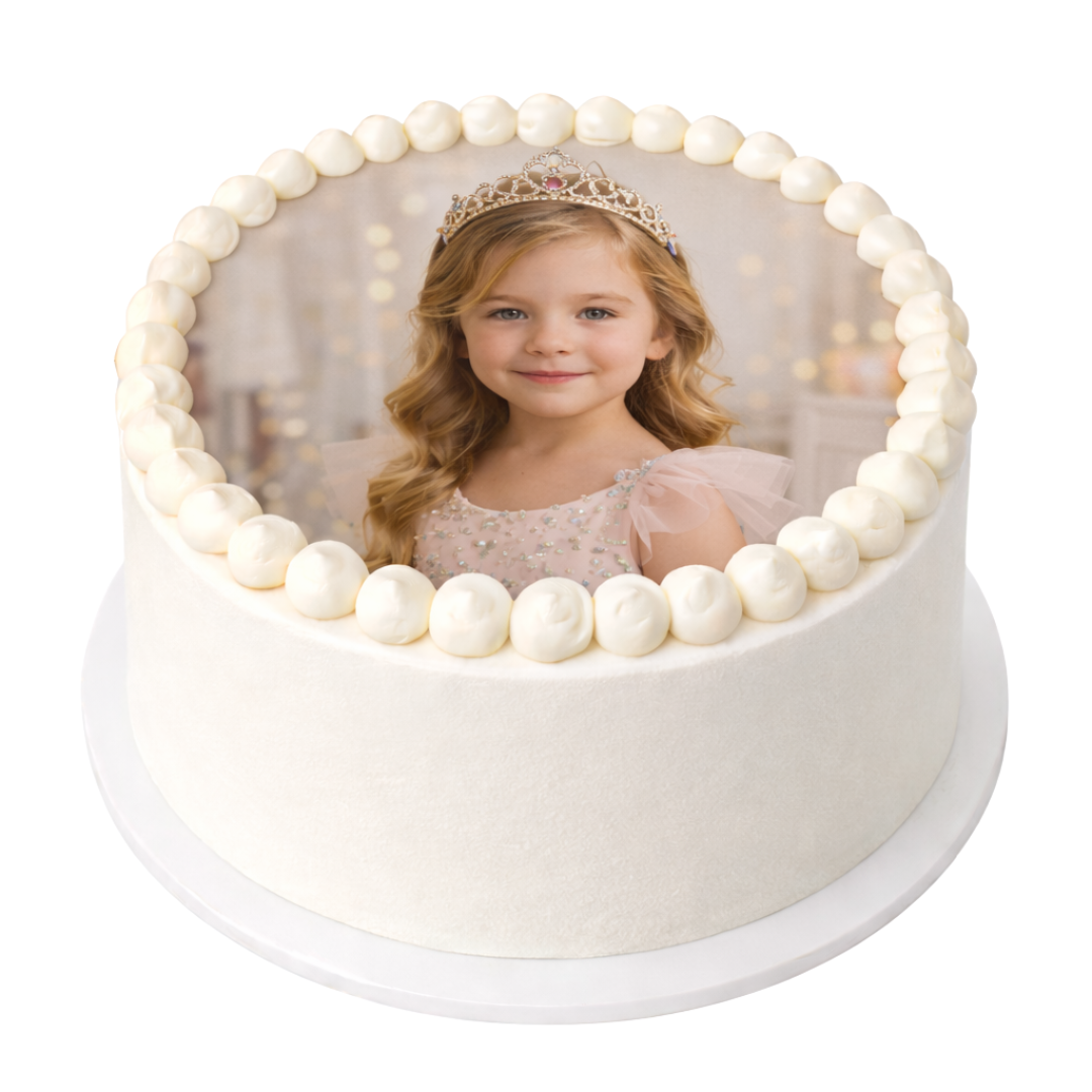 Apvalus tortas vaiko gimtadieniui ar kitai svarbiai datai su Jūsų atsiųsta nuotrauka, 33 Eur/kg