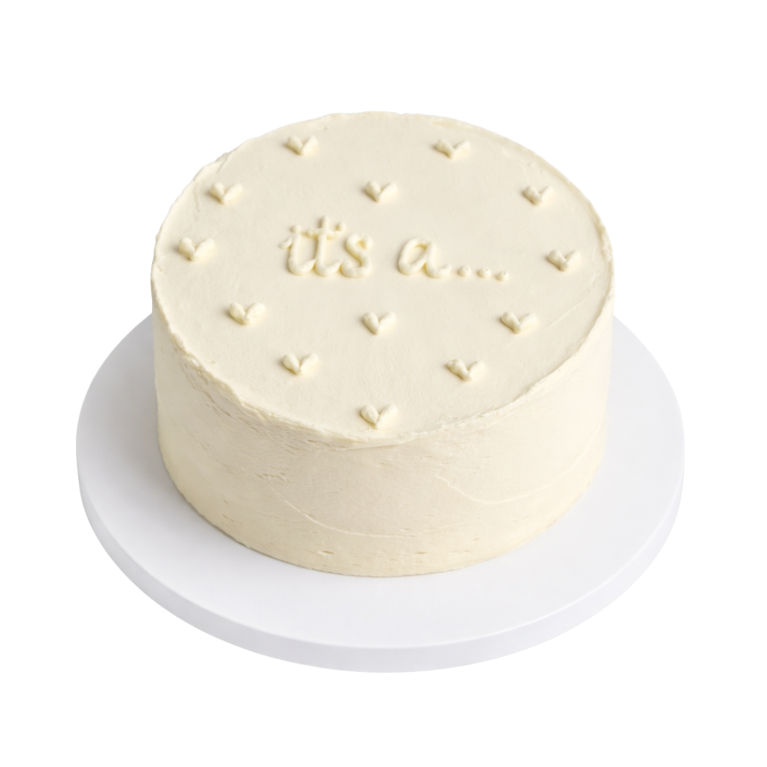 Lyties atskleidimo tortas BALTAS su širdelėmis, 37 Eur/kg