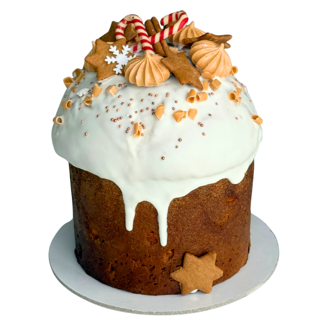 Šventinis Panettone pyragas (su meduolinėmis dekoracijomis)