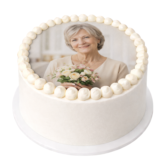 Apvalus tortas Mamos dienai ar gimtadieniui su Jūsų atsiųsta nuotrauka, 33 Eur/kg