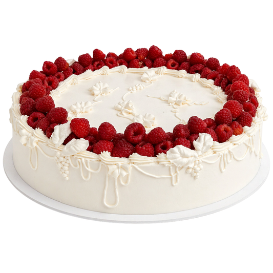 Elegantiškas tortas su avietėmis ir grietinėlės akcentais, 45 Eur/kg